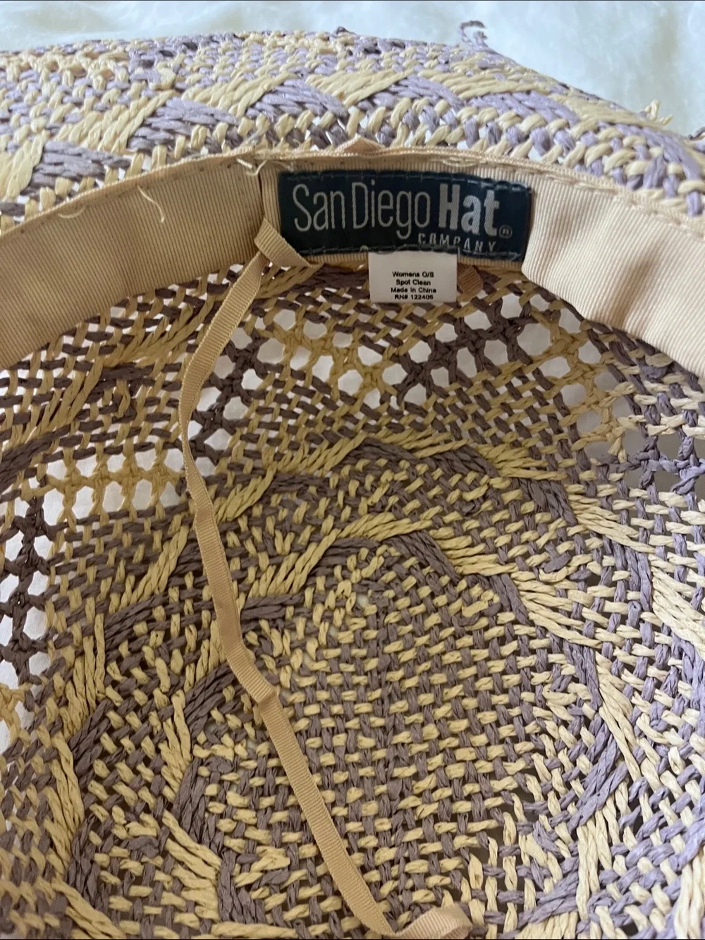 Woven Straw Sun Hat in Beige and Light purple